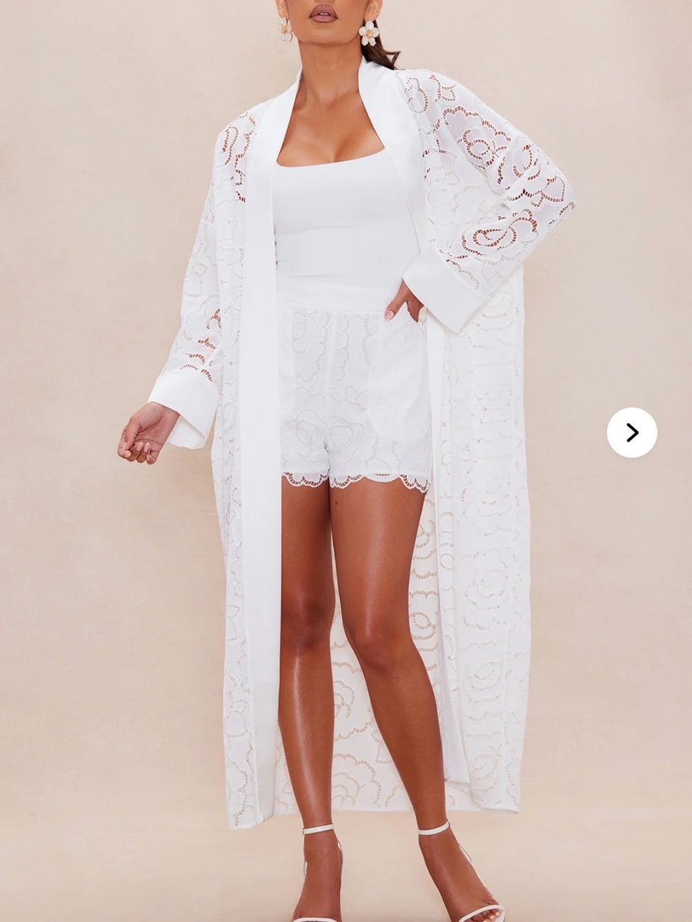 NWT Fashion Nova White Lace Embroidered Long Swim Coverup Kimono
